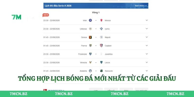 Tổng hợp lịch bóng đá mới nhất từ các giải đấu